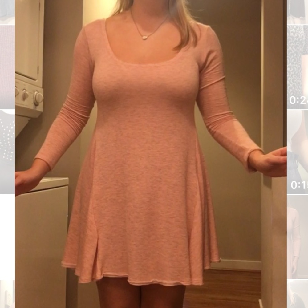 Light pink casual cute dress long sleeve